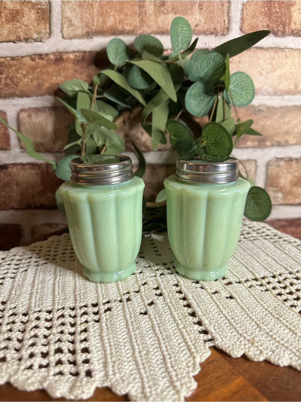 The Pioneer Woman Timeless Beauty Jadeite Green Milk Glass Salt & Pepper Shakers